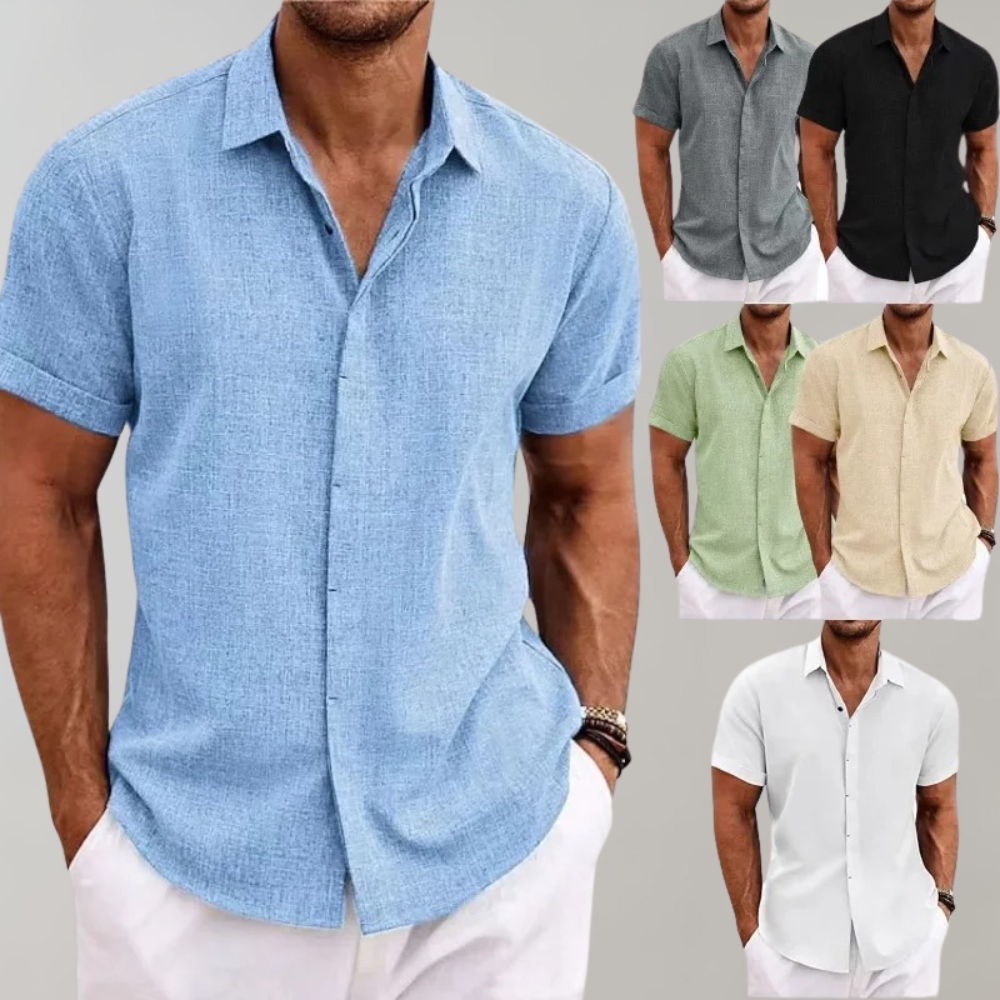 Heren poloshirt in lichtblauw, korte mouwen, casual stijl. Verkrijgbaar in meerdere kleuren: grijs, zwart, groen, beige, wit. Perfect voor zomeroutfits.