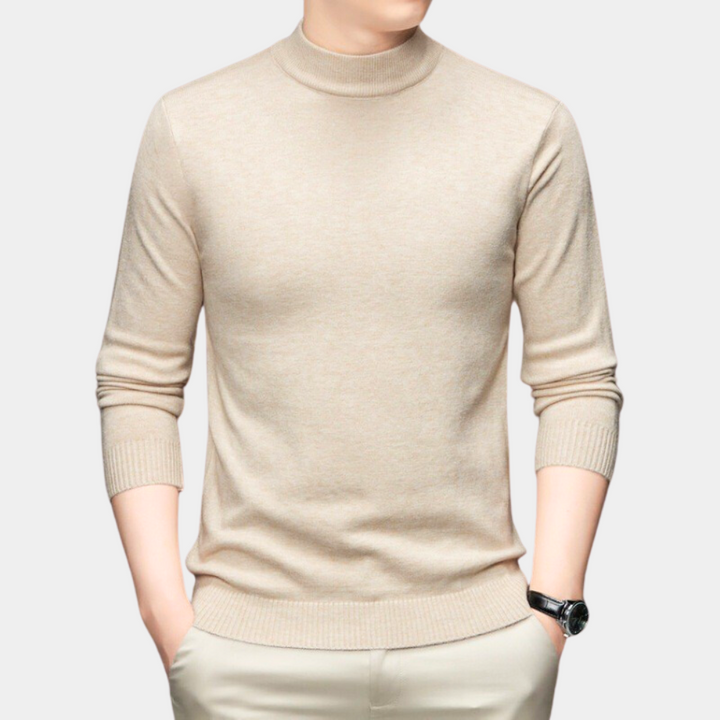 Beige coltrui voor heren, lange mouwen, casual stijl, gemaakt van zachte stof. Perfect voor herfst- en wintermode. Comfortabel en stijlvol design.
