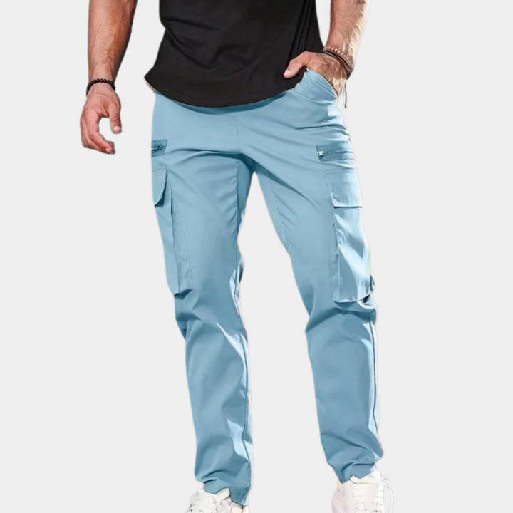 Blauwe cargobroek voor heren met zakken, casual stijl, comfortabele pasvorm, ideaal voor dagelijks gebruik. Perfecte keuze voor modebewuste mannen.