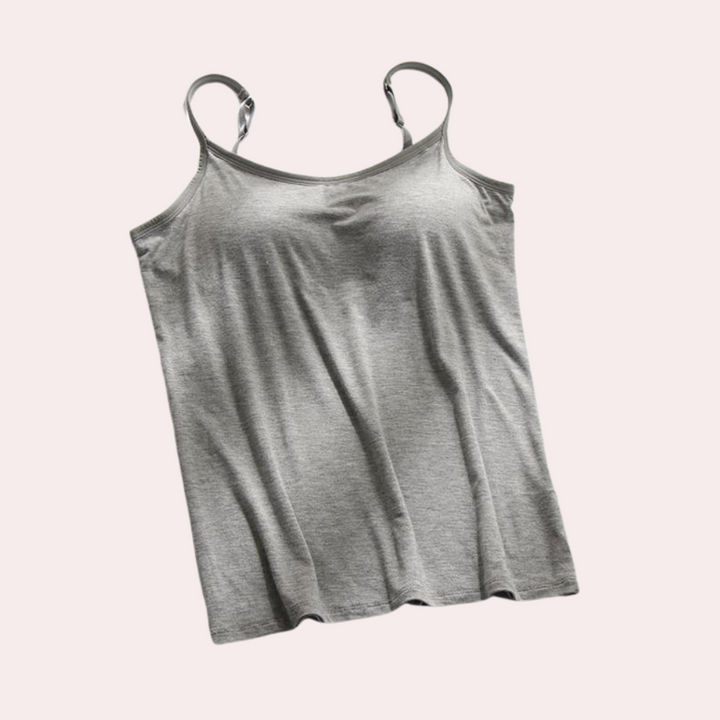 Grijze dames tanktop met spaghettibandjes, casual en comfortabel, perfect voor dagelijks gebruik. Zachte stof, veelzijdig en stijlvol.