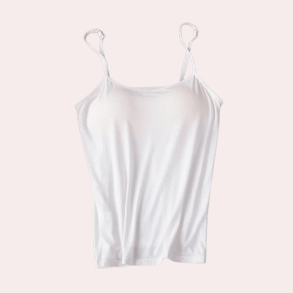 Witte dames tanktop met spaghettibandjes, gemaakt van lichtgewicht katoen. Perfect voor casual zomeroutfits en als basislaag.