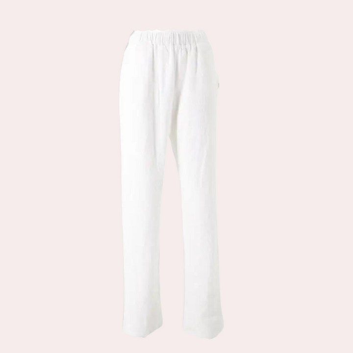 Witte linnen broek met elastische tailleband, casual stijl, damesmode, comfortabele pasvorm, perfect voor zomeroutfits en dagelijks gebruik.