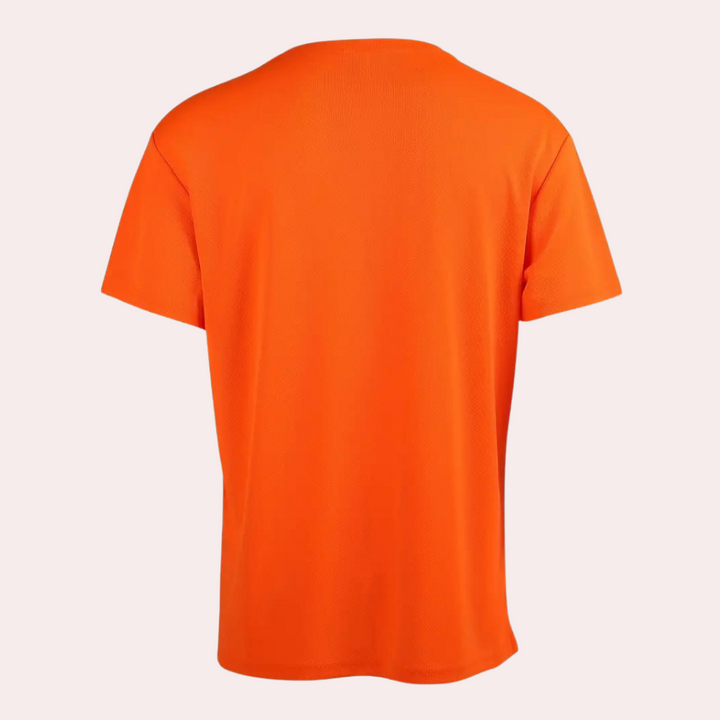 Oranje T-shirt voor heren, korte mouwen, effen kleur, casual stijl, ademende stof, perfect voor sport en dagelijks gebruik.