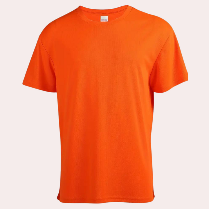Oranje T-shirt voor heren, casual en comfortabel, gemaakt van ademend katoen. Perfect voor dagelijks gebruik en sportieve activiteiten.