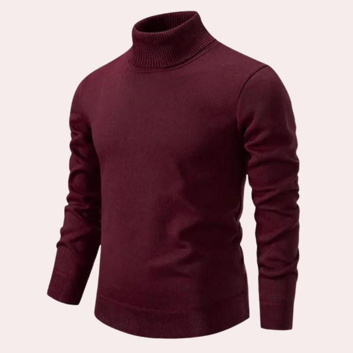 Bordeauxrode coltrui voor heren, gebreid, lange mouwen, casual en stijlvol. Perfect voor herfst- en wintermode. Comfortabel en warm.