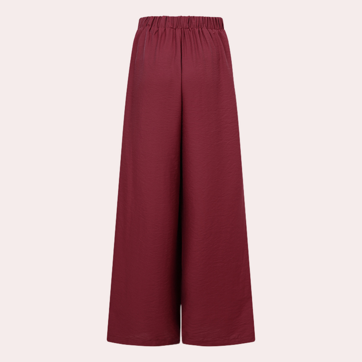 Bordeauxrode wijde broek met elastische tailleband, damesmode, comfortabele pasvorm, casual stijl, perfect voor dagelijks gebruik en seizoensgebonden trends.
