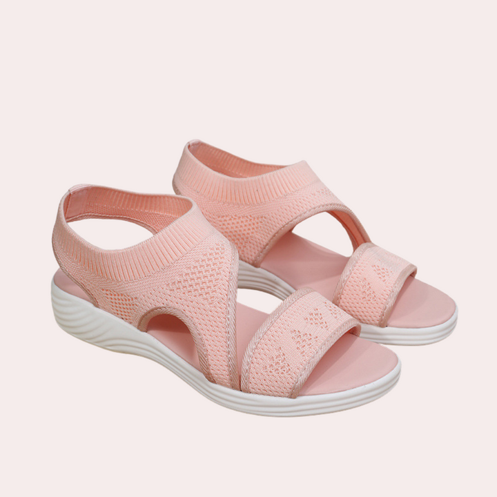 Roze dames sandalen met gebreide bovenkant en witte zool, comfortabele zomerschoenen, modieus en ademend ontwerp, ideaal voor casual outfits.