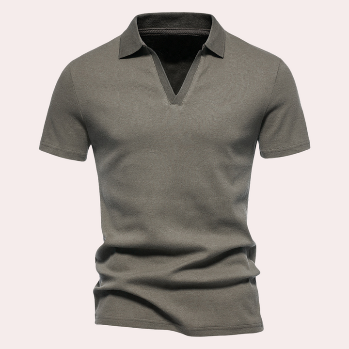 Olijfgroen poloshirt voor heren, korte mouwen, klassieke kraag, casual stijl, ademende stof, perfect voor dagelijks gebruik en zomermode.