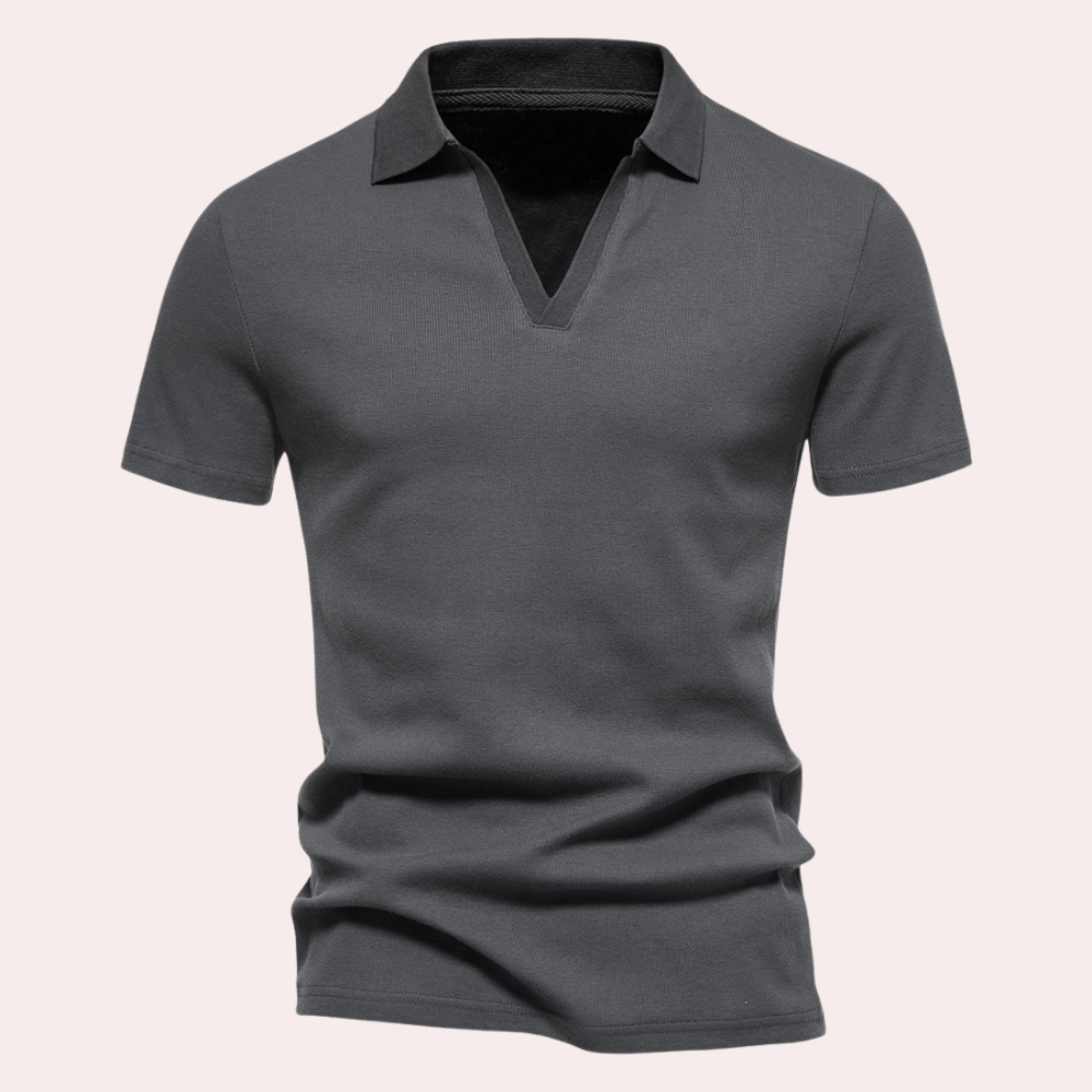 Donkergrijs poloshirt voor heren, korte mouwen, klassieke kraag, casual stijl. Perfect voor dagelijks gebruik en zomermode.