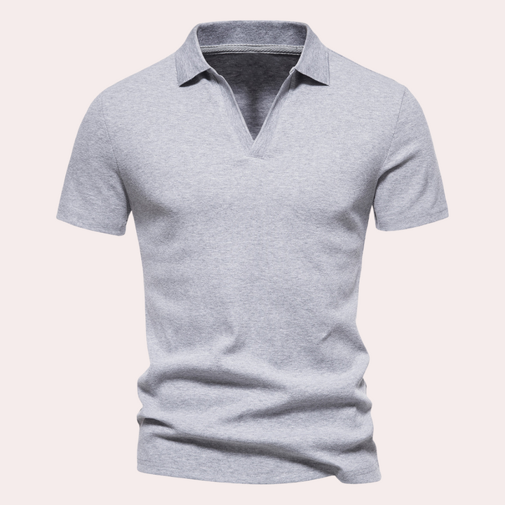 Lichtgrijs poloshirt voor heren, korte mouwen, klassieke kraag, casual stijl, hoogwaardige stof, perfect voor dagelijks gebruik en zomermode.