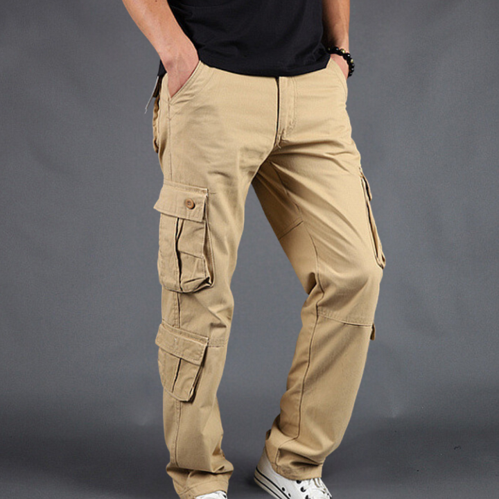 Khaki cargobroek voor heren met meerdere zakken, casual stijl, comfortabele pasvorm. Perfect voor dagelijks gebruik en outdoor activiteiten.
