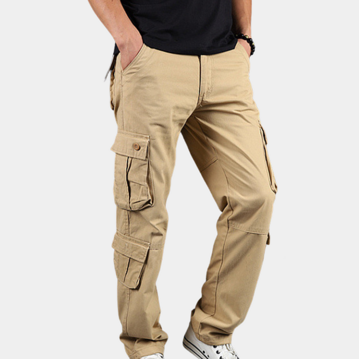 Khaki cargobroek voor heren met meerdere zakken, casual stijl, comfortabele pasvorm. Perfect voor dagelijks gebruik en outdoor activiteiten.