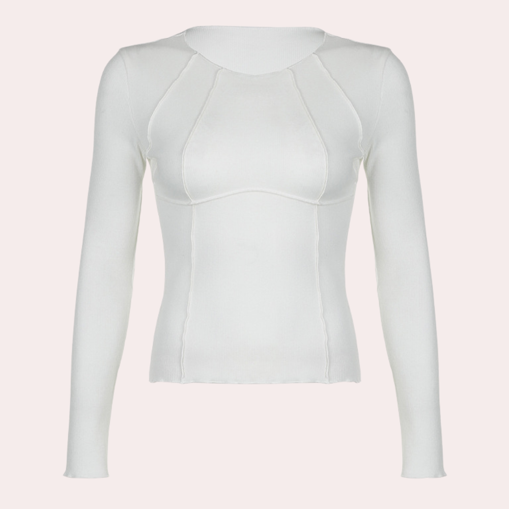 Witte damestrui met lange mouwen en ronde hals, naadloze details, modieus ontwerp. Perfect voor casual en stijlvolle outfits.