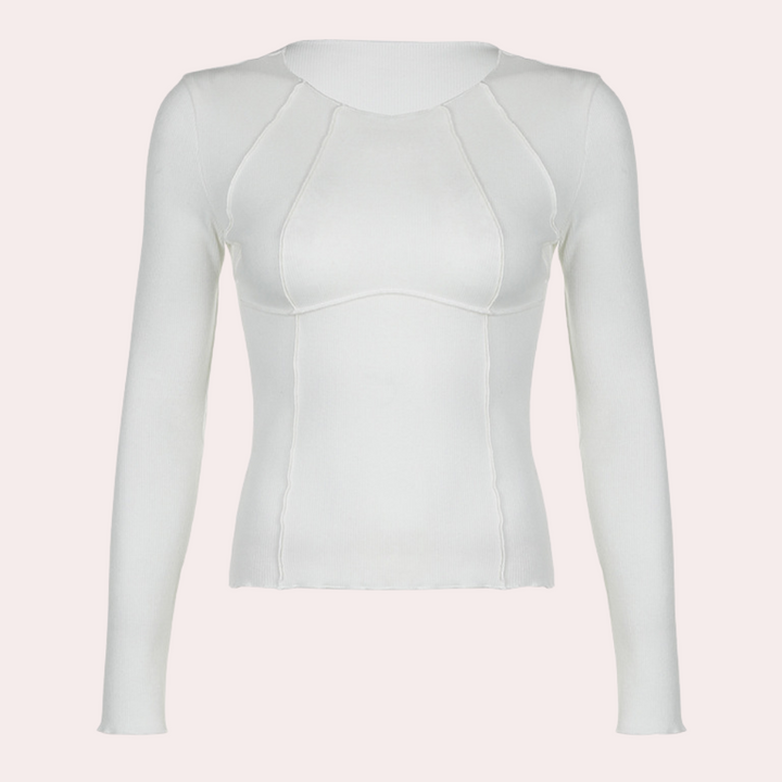 Witte damestrui met lange mouwen en ronde hals, naadloze details, modieus ontwerp. Perfect voor casual en stijlvolle outfits.