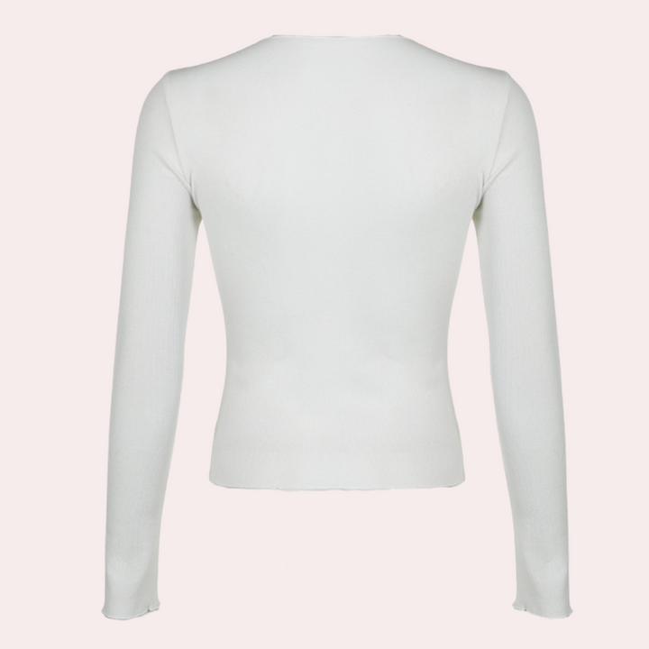 Witte damestrui met lange mouwen, effen ontwerp, gemaakt van zachte stof. Ideaal voor casual en stijlvolle outfits. Perfect voor herfst- en wintermode.