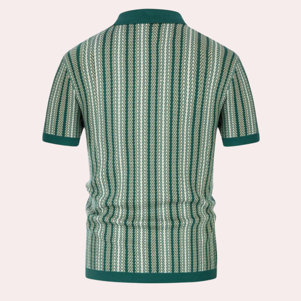Groen gestreept herenpoloshirt met korte mouwen, retro design, comfortabele pasvorm, ideaal voor casual en stijlvolle outfits.