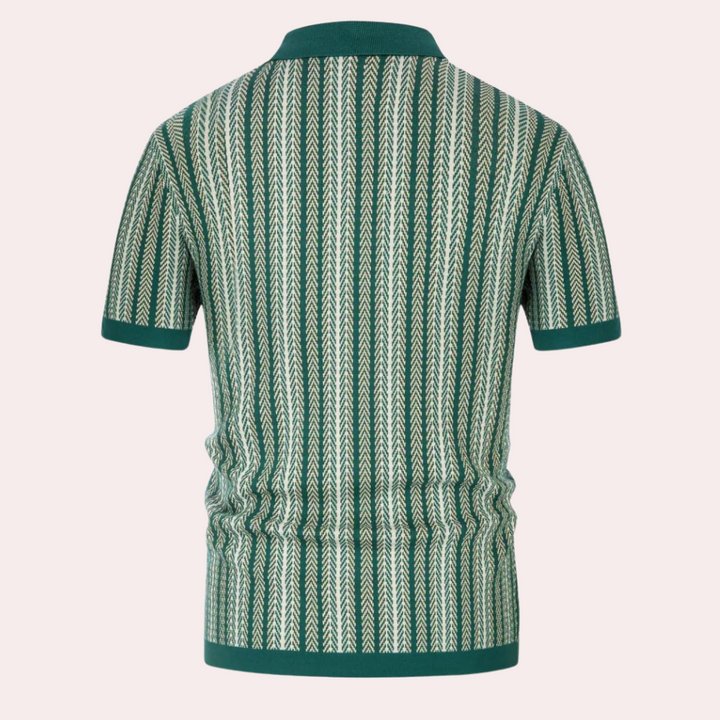 Groen gestreept herenpoloshirt met korte mouwen, retro design, comfortabele pasvorm, ideaal voor casual en stijlvolle outfits.