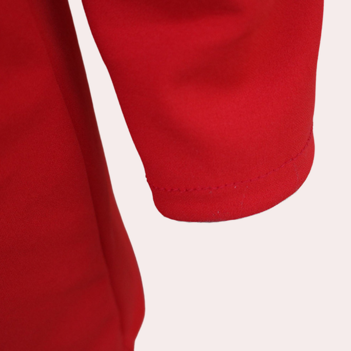 Rode mouw van een kledingstuk, gemaakt van hoogwaardige stof. Perfect voor mode, kleding, textiel, en design gerelateerde zoekopdrachten.