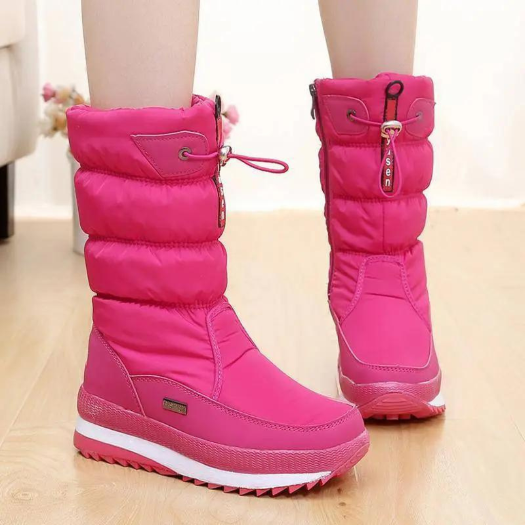 Roze winterlaarzen voor dames, waterdicht en gevoerd, met ritssluiting en veter, ideaal voor koude weersomstandigheden en modieuze winteroutfits.