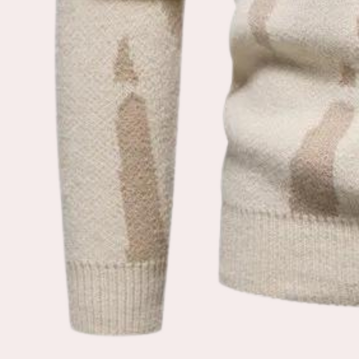 Beige trui met abstract patroon, lange mouwen en comfortabele pasvorm. Perfect voor herfstmode en casual outfits. Hoogwaardige stof.