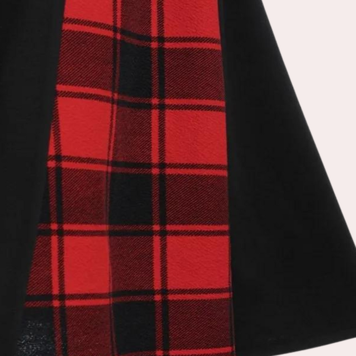 Rode en zwarte geruite rok, Schotse ruit patroon, damesmode, stijlvolle kleding, trendy design, herfst-winter collectie.