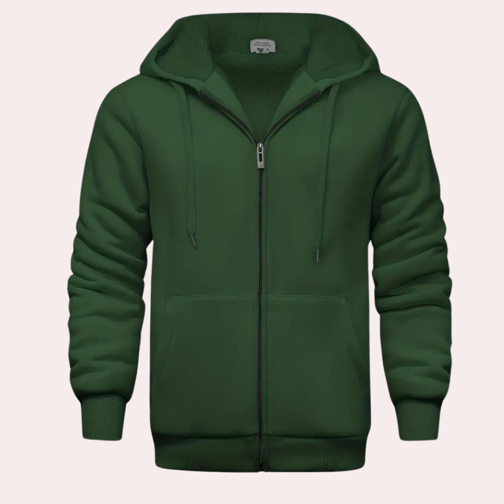 Groene hoodie met ritssluiting, capuchon en zakken, unisex ontwerp. Perfect voor casual en sportieve outfits. Comfortabele en warme stof.