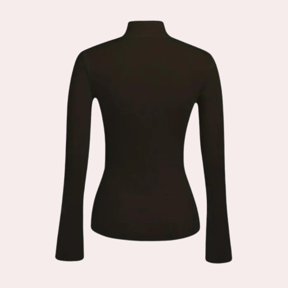 Zwarte coltrui dames, lange mouwen, minimalistisch design, casual en elegant, perfect voor herfst- en wintermode, veelzijdige kledingstijl.