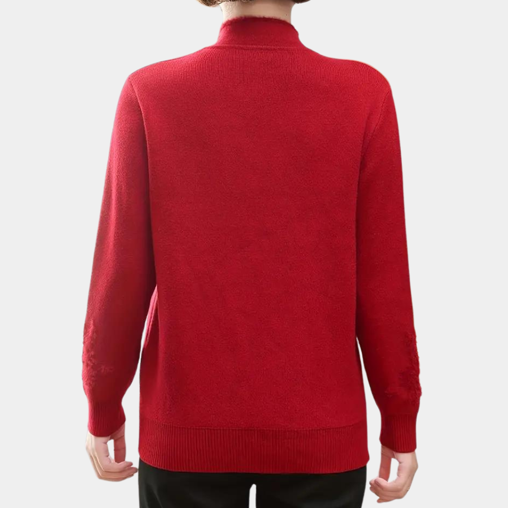 Rode damestrui met lange mouwen, achterkant, effen ontwerp, comfortabele pasvorm, geschikt voor herfst en winter, modieuze kleding.