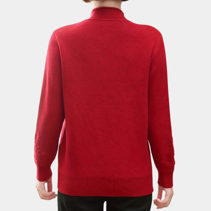 Rode damestrui met lange mouwen, achterkant, effen ontwerp, comfortabele pasvorm, geschikt voor herfst en winter, modieuze kleding.