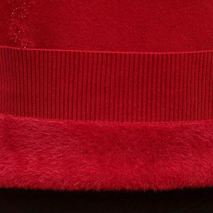 Rode trui met geribde zoom en zachte, pluizige textuur. Perfect voor wintermode, warme kleding, stijlvolle dameskleding.