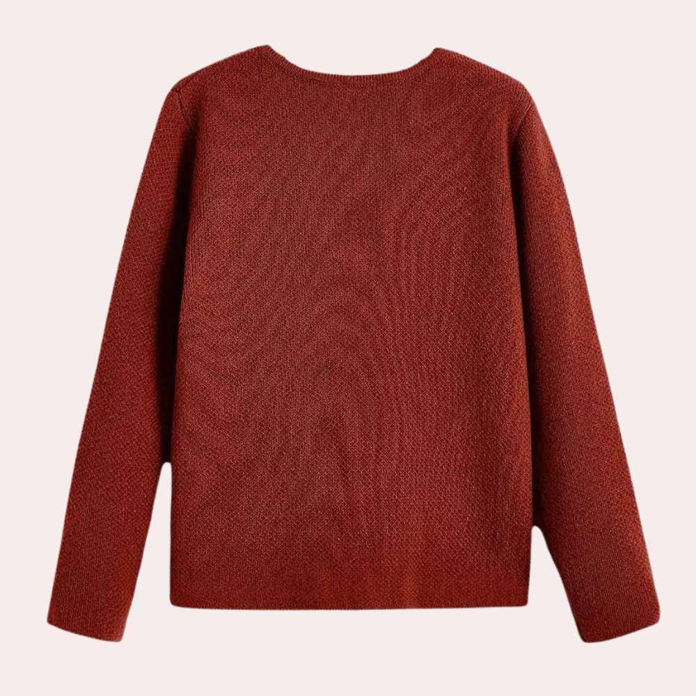 Rode damestrui met lange mouwen, gebreid patroon, casual stijl. Perfect voor herfst- en wintermode. Comfortabele en stijlvolle kledingoptie.