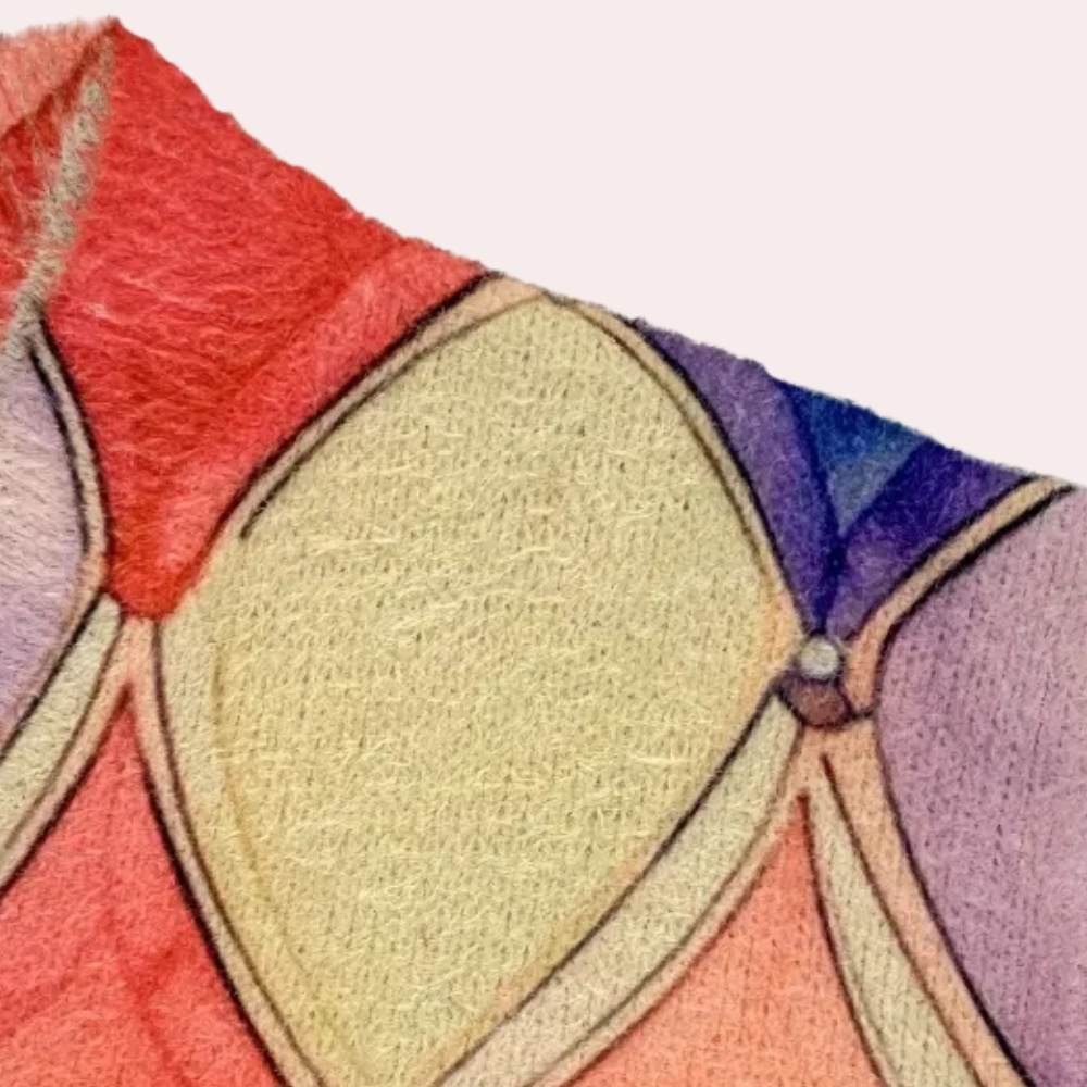 Abstracte kleurrijke tekening met geometrische vormen en levendige tinten rood, geel en blauw. Moderne kunst, creatieve patronen, decoratieve stijl.