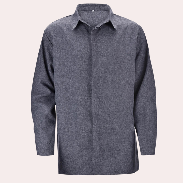 Grijs klassiek herenoverhemd met lange mouwen, gemaakt van hoogwaardig katoen. Perfect voor formele en casual gelegenheden. Tijdloos en stijlvol design.