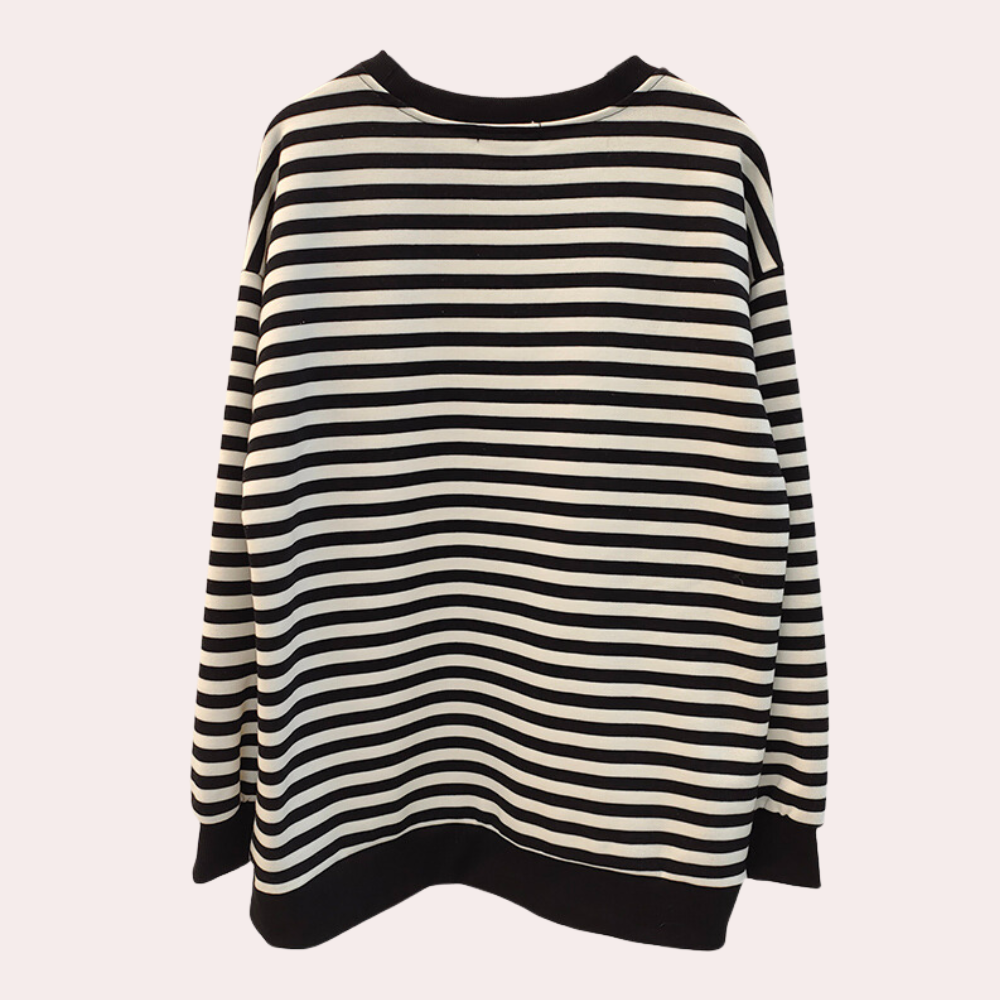 Zwart-wit gestreepte trui, uniseks, lange mouwen, casual stijl, comfortabele pasvorm, modieuze kleding, ideaal voor dagelijks gebruik.