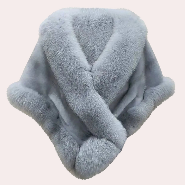 Grijze bontsjaal van imitatiebont, luxe winteraccessoire, zachte en warme sjaal voor dames, modieuze en elegante uitstraling.