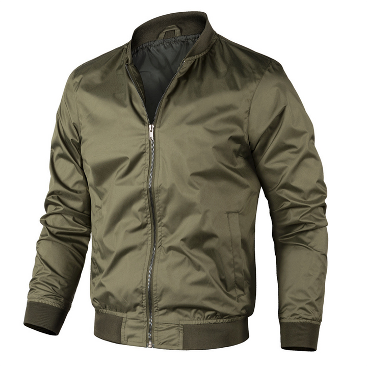Voorkant groene vintage bomberjack voor heren