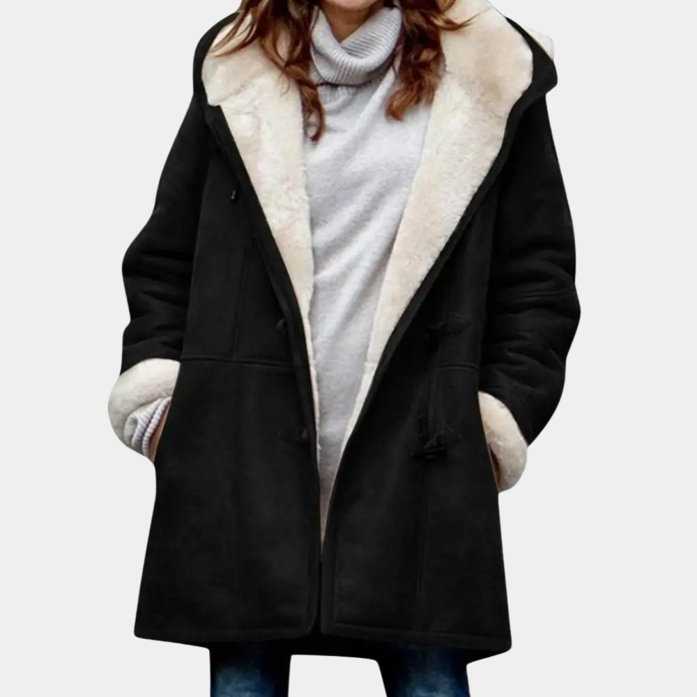 Lange zwarte winterjas met capuchon voor dames