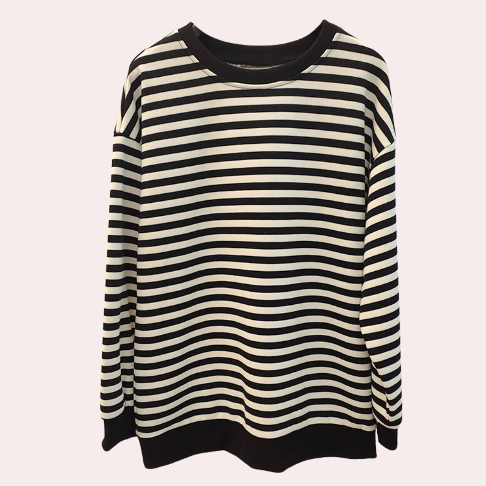 Zwart-wit gestreepte trui, uniseks, lange mouwen, ronde hals. Modieuze casual kleding, ideaal voor herfst- en winterseizoenen.
