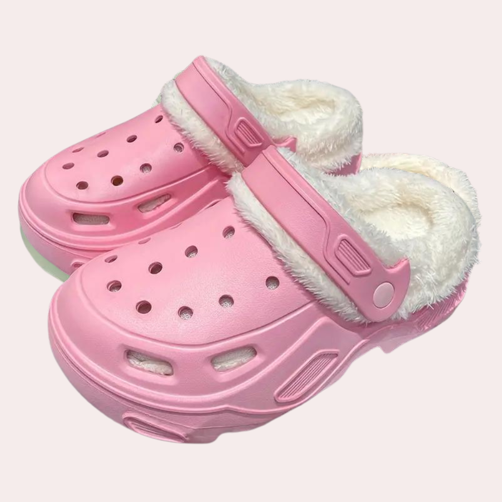 Roze pluche gevoerde klompen voor dames, comfortabele winterpantoffels, antislip, lichtgewicht, ideaal voor binnen en buiten.