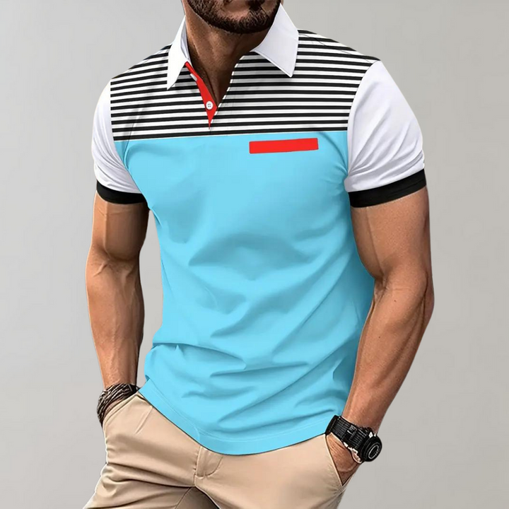 Blauw gestreepte polo shirt met korte mouw en knopen