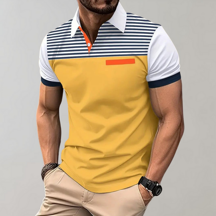 Geel gestreepte polo shirt met korte mouw en knopen