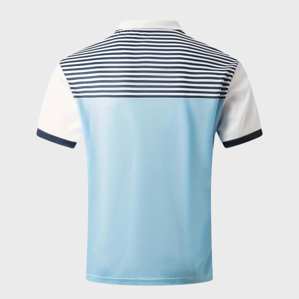 Blauw gestreepte polo shirt met korte mouw en knopen
