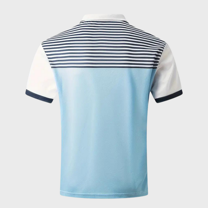 Blauw gestreepte polo shirt met korte mouw en knopen