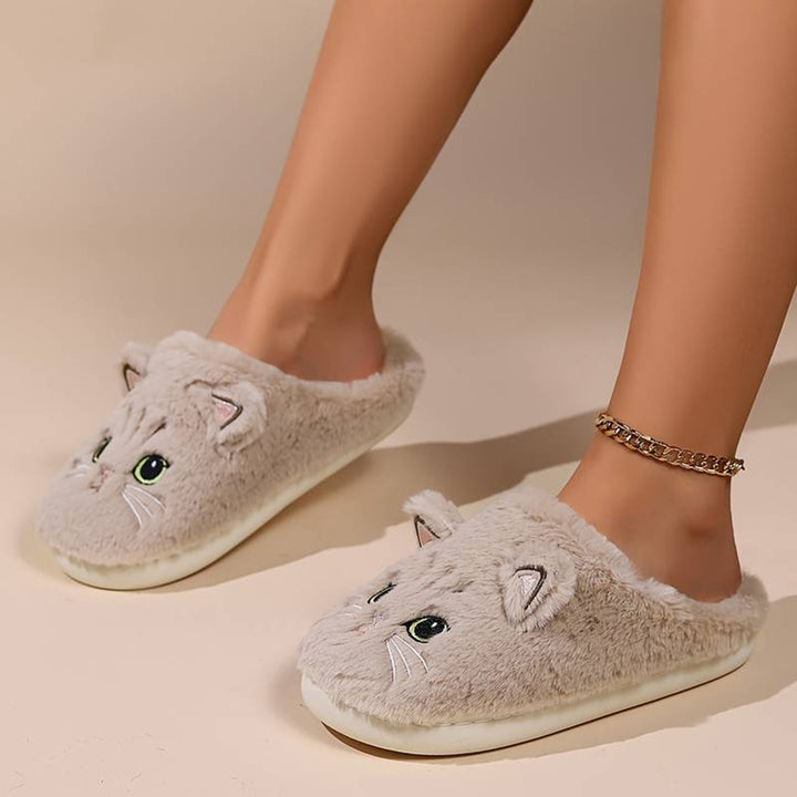 Warme kattenpantoffels met schattig kattengezicht, zachte pluche stof, comfortabele binnenzool. Perfect voor koude dagen, trendy en gezellig.