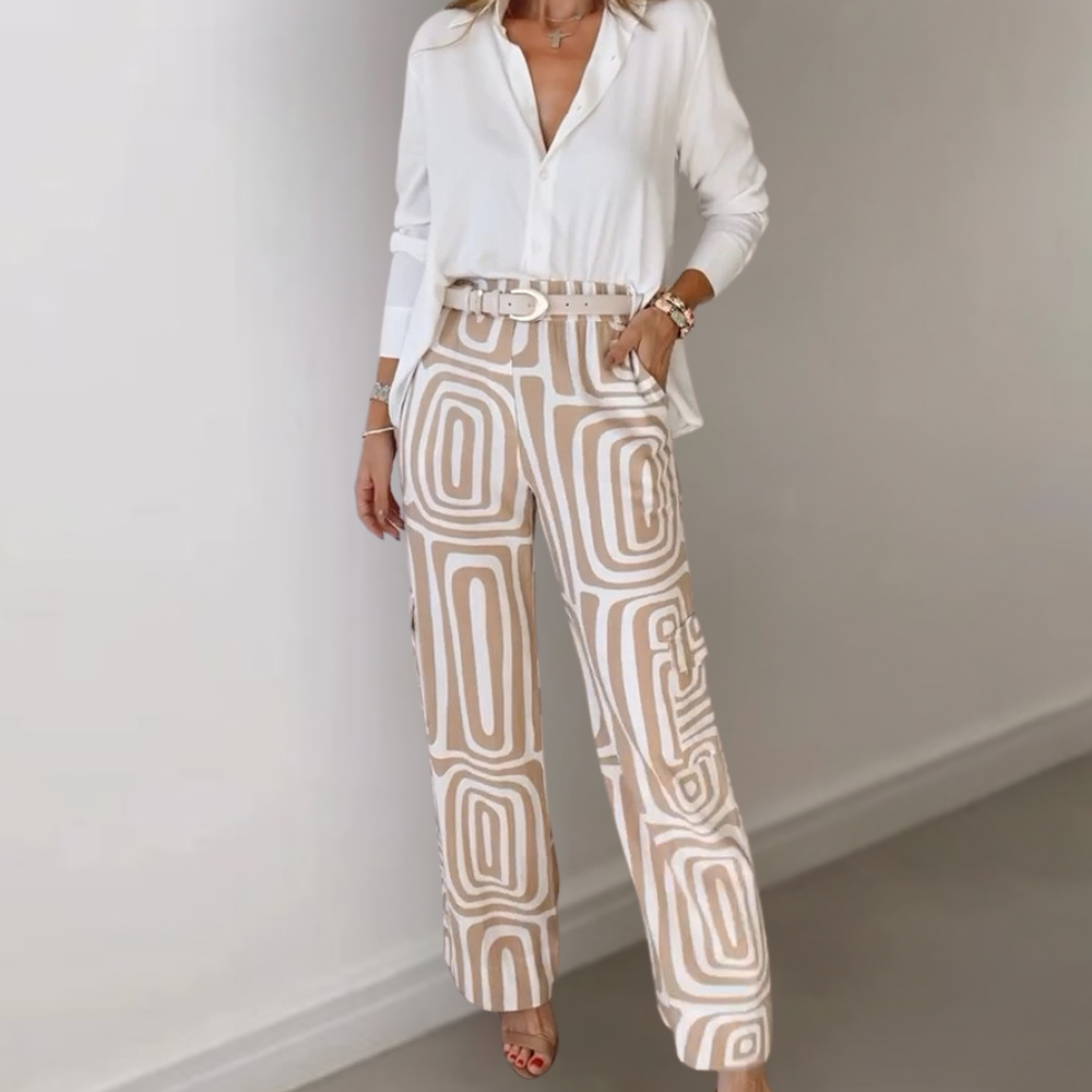 Dames set met witte blouse en broek
