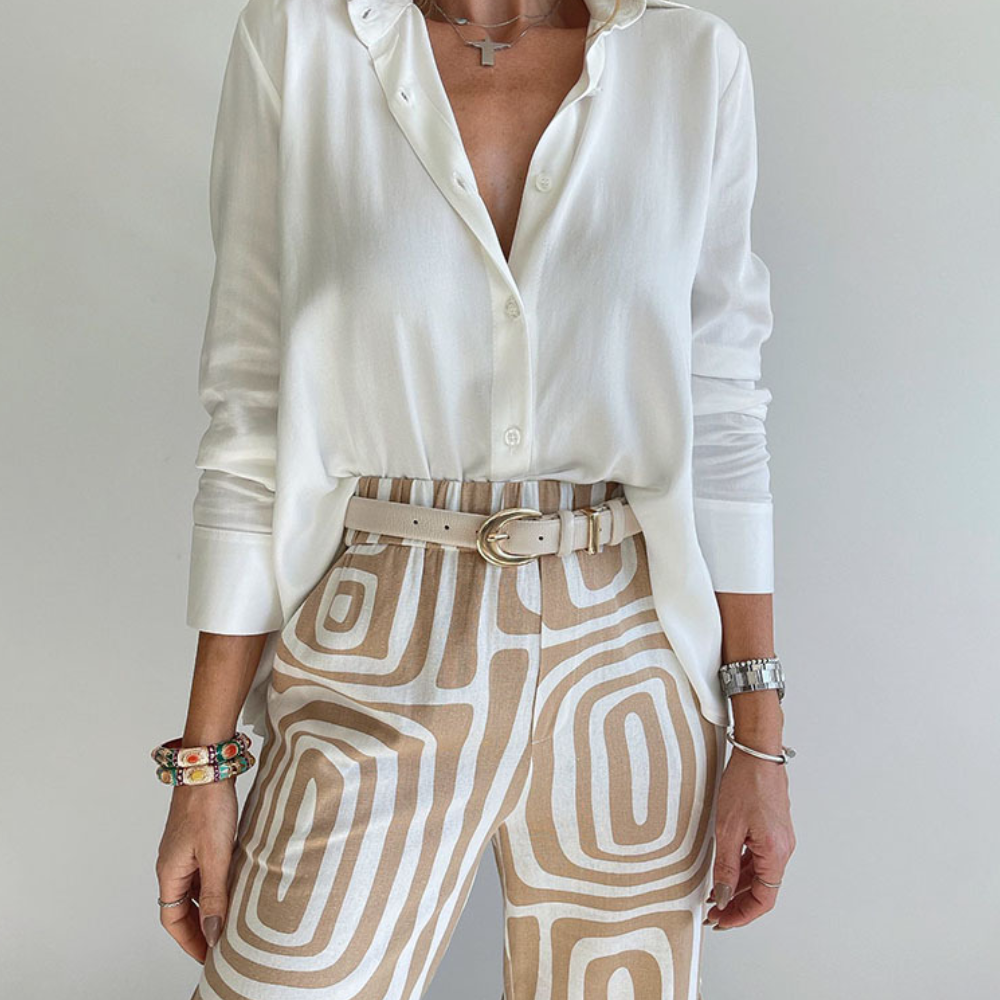 Dames set met witte blouse en broek