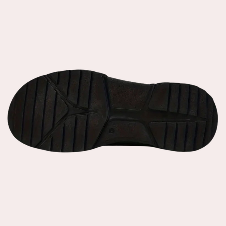 Zwarte rubberen schoenzool met antislipprofiel, ideaal voor stevige grip en duurzaamheid. Perfect voor dagelijks gebruik en outdoor activiteiten.