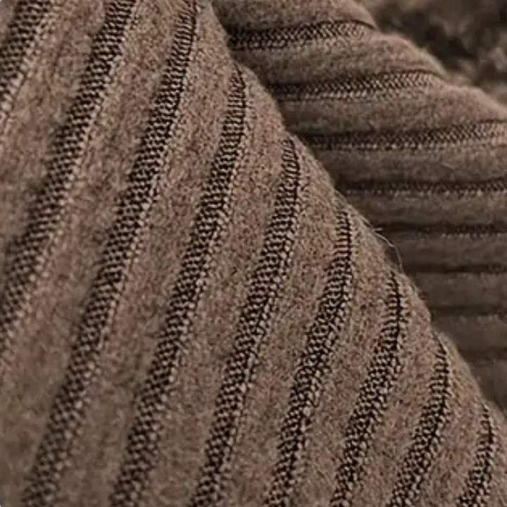 Bruin gestreepte wollen stof close-up, textuur en patroon, geschikt voor modeontwerp en interieurdecoratie. Hoogwaardige textielmaterialen.