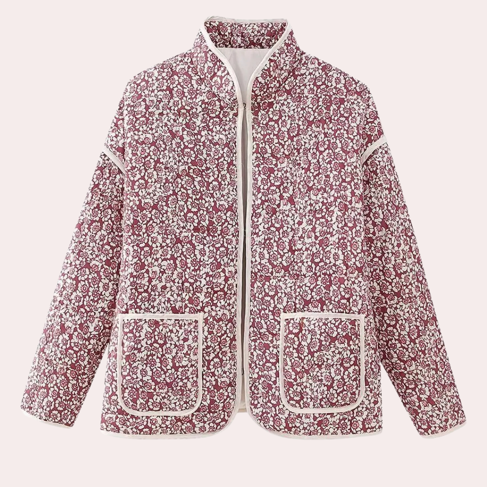 Bloemenprint damesjas met lange mouwen, opstaande kraag en voorzakken. Modieuze herfstjas, ideaal voor casual en stijlvolle outfits.