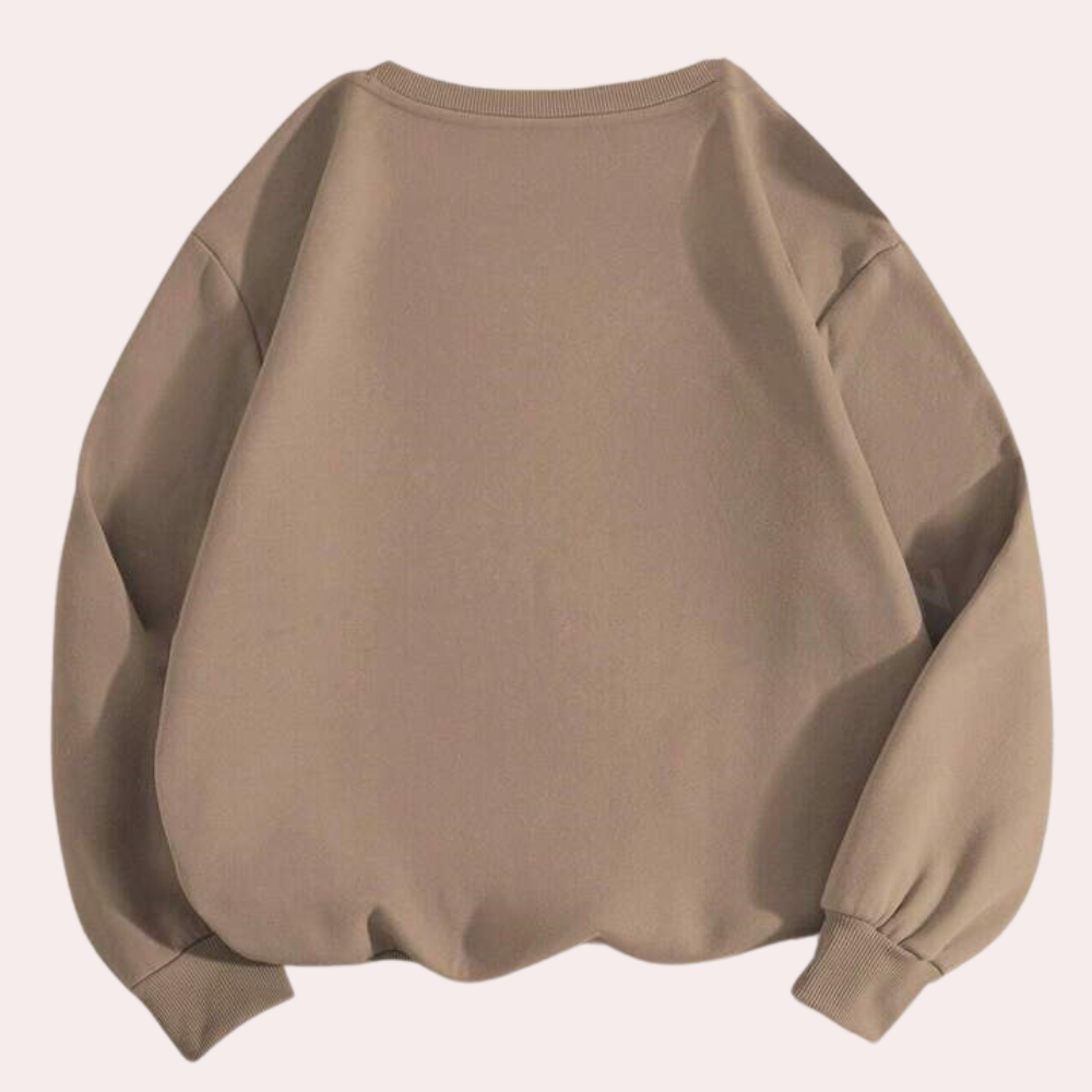 Beige oversized sweatshirt, unisex design, zonder opdruk, lange mouwen, casual stijl, comfortabele pasvorm, ideaal voor dagelijks gebruik.